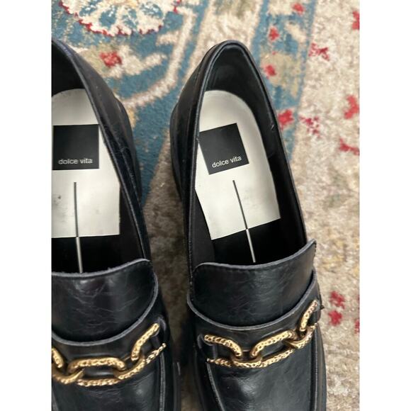 NEW Dolce Vita Harlen Black Platform Leather Loafers Size - Picture 5 of 8